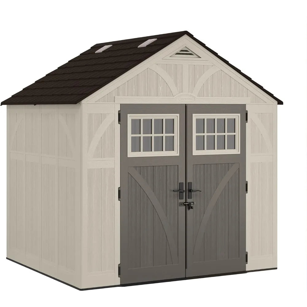 Large Heavy-Duty Plastic Storage Shed with Reinforced Floor, Skylight for Natural Light, Lockable Double Doors