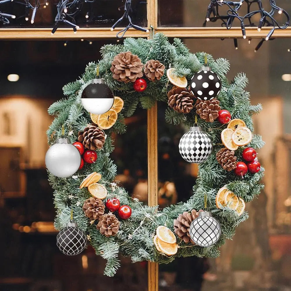 12pcs 2D Flat Black White Christmas Ball Pendant Christmas Tree Decoration  Wooden Dwarf Christmas Ball Home Decor New Year Gift