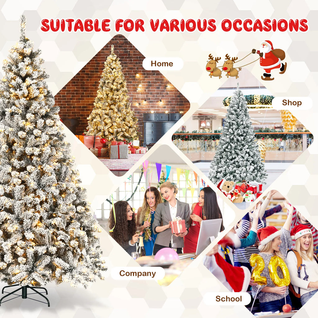 Artificial Christmas Tree with Metal Stand 6/ 7. 5/ 9FT, with Natural Snow Effect for Festivals, Indoor and Outdoor, White