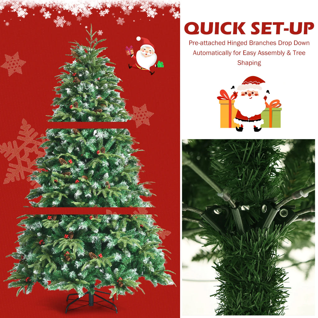 5/ 6/ 7/ 9FT Pre-Lit Artificial Christmas Tree, Realistic Snowy Xmas Tree Lush Hinged Pine Tree Modes for Celebration
