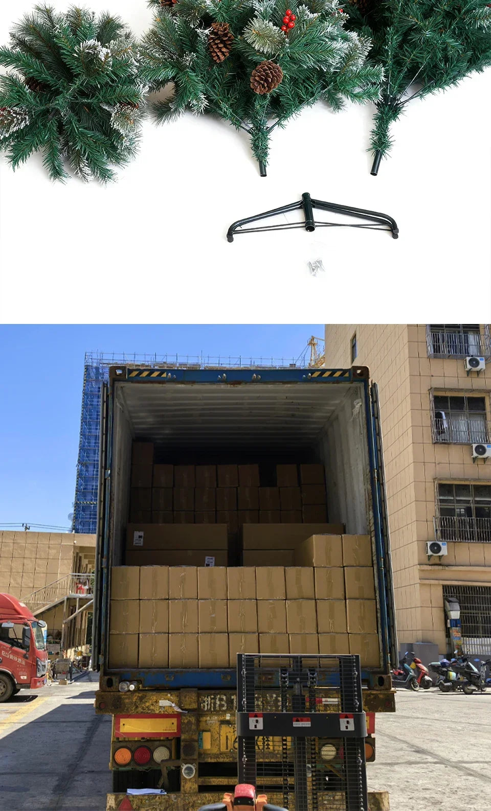 6/7FT Realistic Green Artificial Christmas Tree,Unlit,Decorated with Natural Pinecones & Holly Berries, Quick Setup,Metal Stand