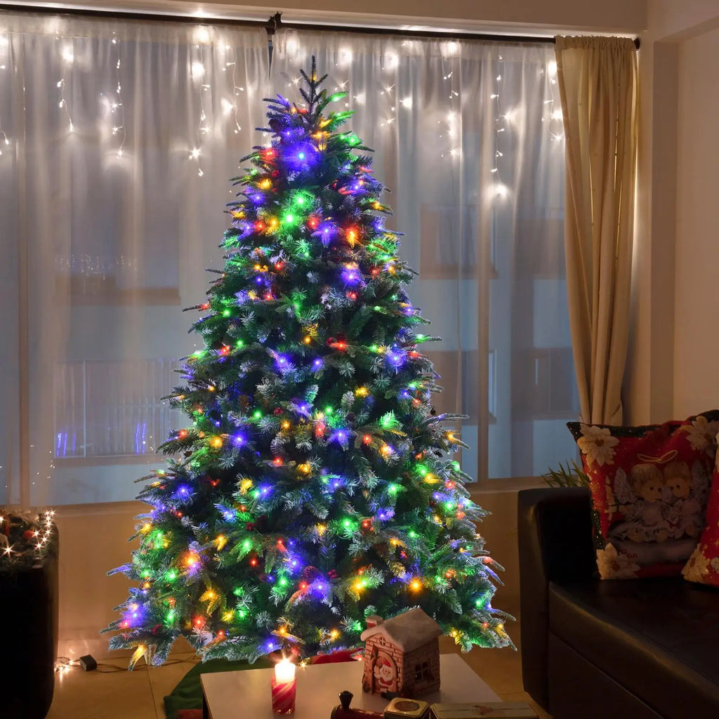 5/ 6/ 7/ 9FT Pre-Lit Artificial Christmas Tree, Realistic Snowy Xmas Tree Lush Hinged Pine Tree Modes for Celebration