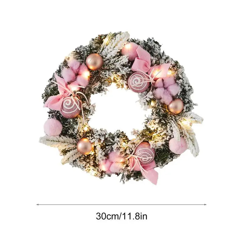 Light Up Christmas Wreath 11.81in Snowy Flocked Christmas Wreath Decorations With LED Lights And Balls Holiday Garland Ornament