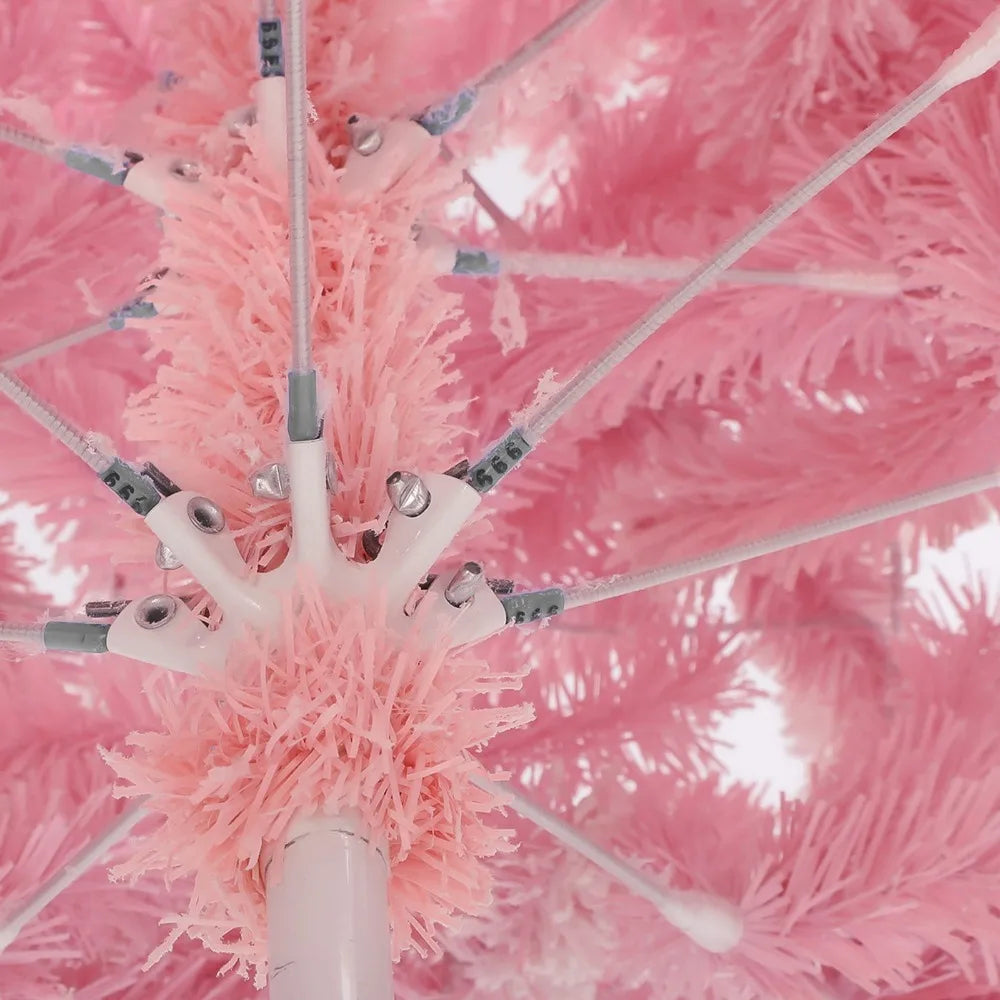 7.5ft Prelit Pink Artificial Christmas Tree Pink Hinged Tree with 1350 PVC Tips