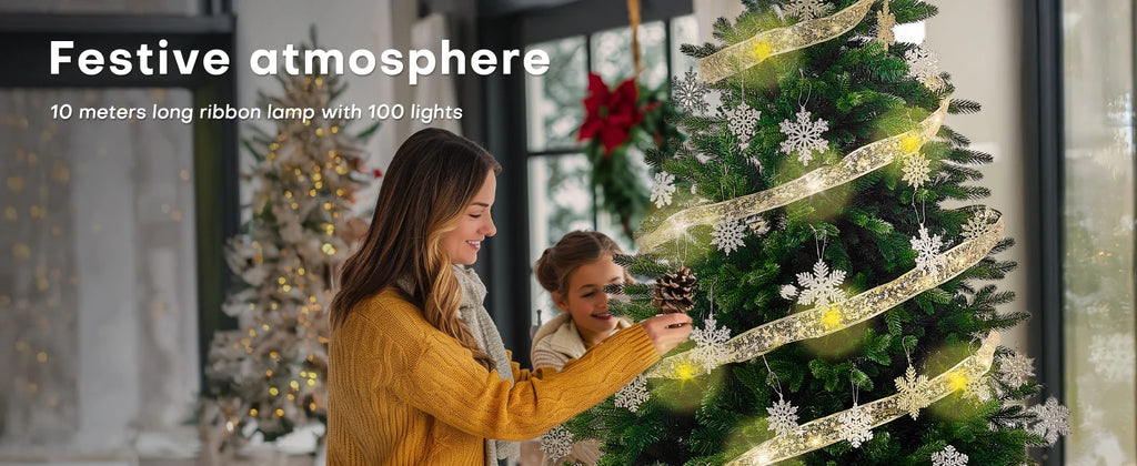 Christmas Tree Decorations String Lights 40ft 100 LED Lights Copper Wire Ribbon Lights for Party Wedding Holiday Battery Powered