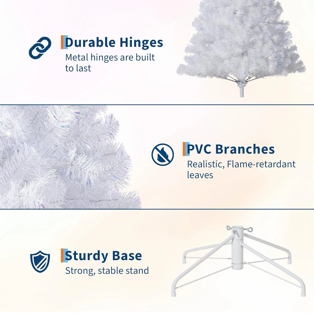 4.5/6/7.5/9Ft Prelit Christmas Tree Rose Gold Tinsel Christmas Tree With Warm White Led Lights Sparkle Xmas Decorations For Home