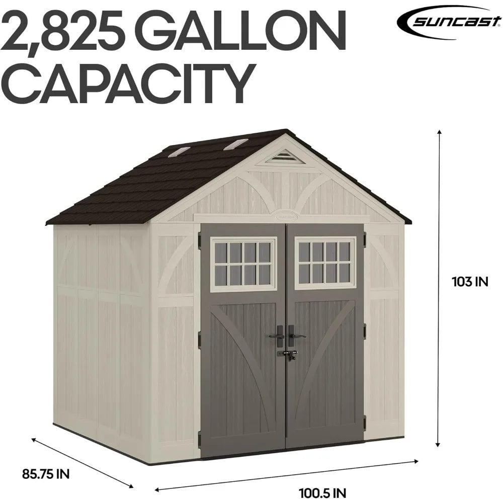 Large Heavy-Duty Plastic Storage Shed with Reinforced Floor, Skylight for Natural Light, Lockable Double Doors