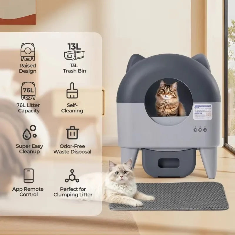 Automatic Cat Litter Box Extra Large Self Cleaning Litter Box with APP Control Odor Control for Multi-Cat Compatible