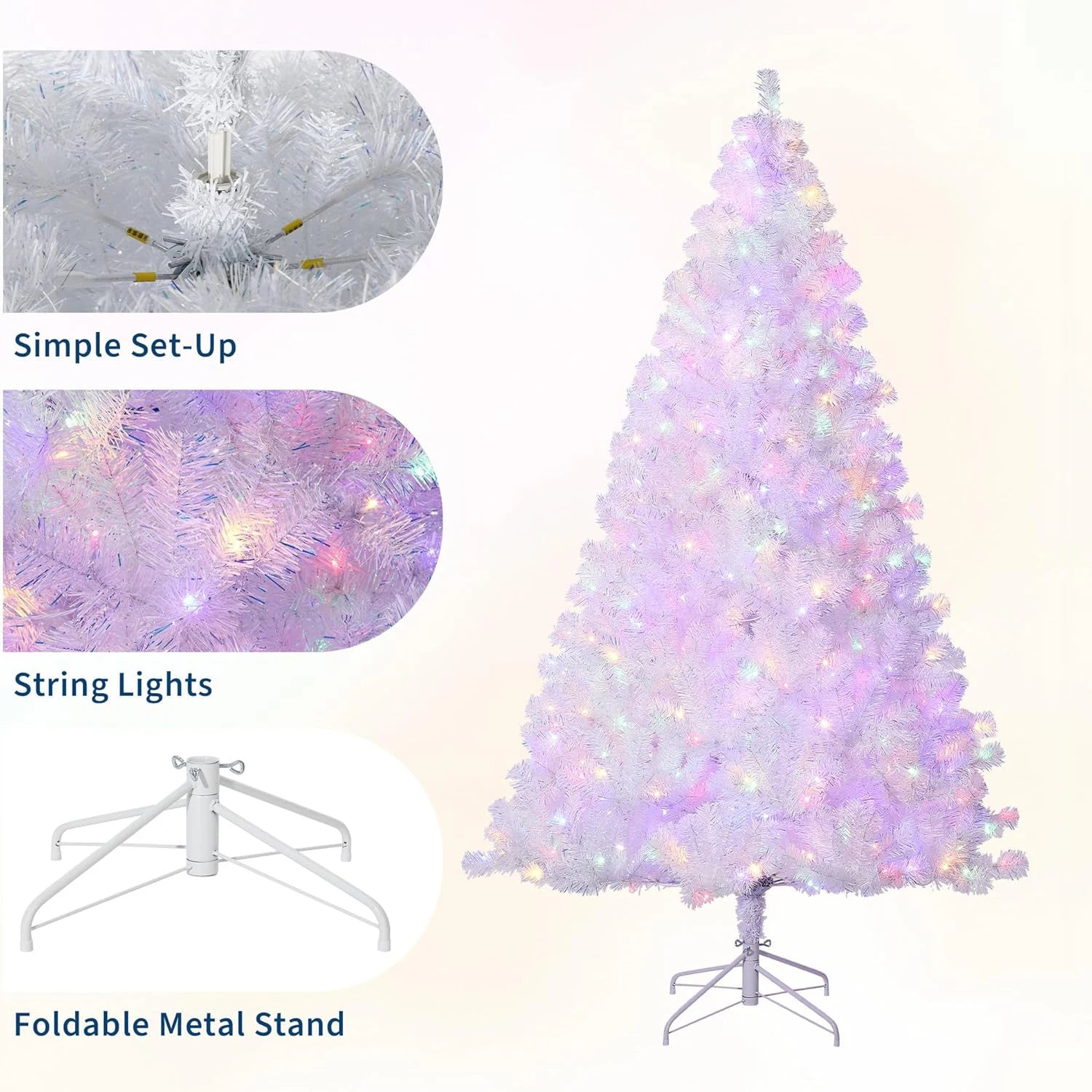 4.5/6/7.5/9Ft Prelit Christmas Tree Rose Gold Tinsel Christmas Tree With Warm White Led Lights Sparkle Xmas Decorations For Home
