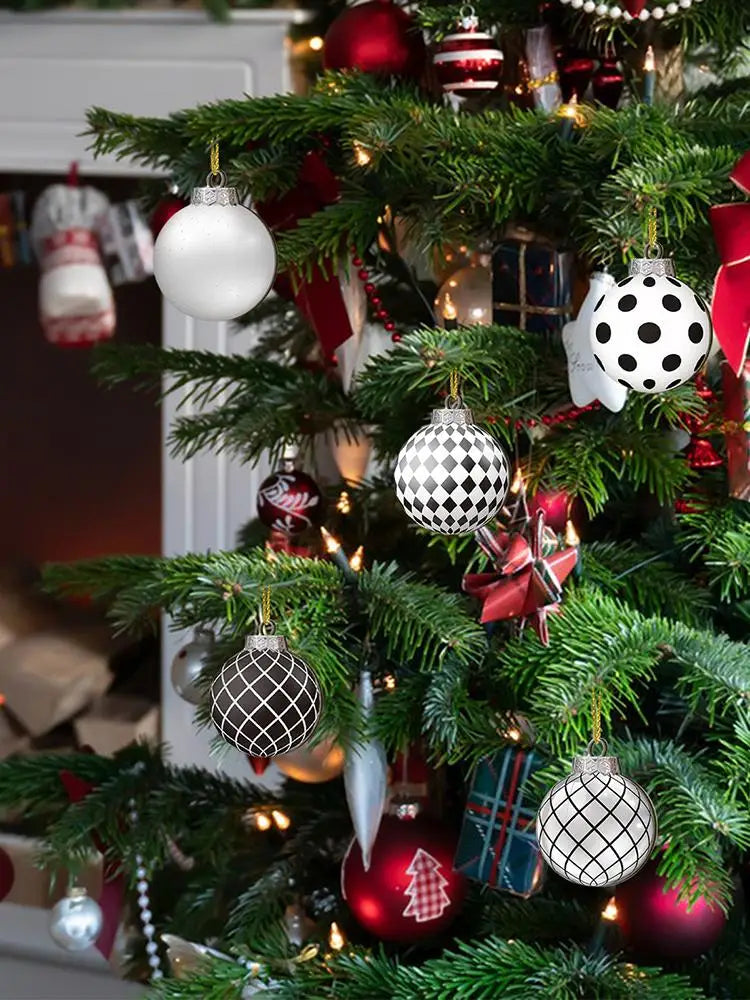 12pcs 2D Flat Black White Christmas Ball Pendant Christmas Tree Decoration  Wooden Dwarf Christmas Ball Home Decor New Year Gift