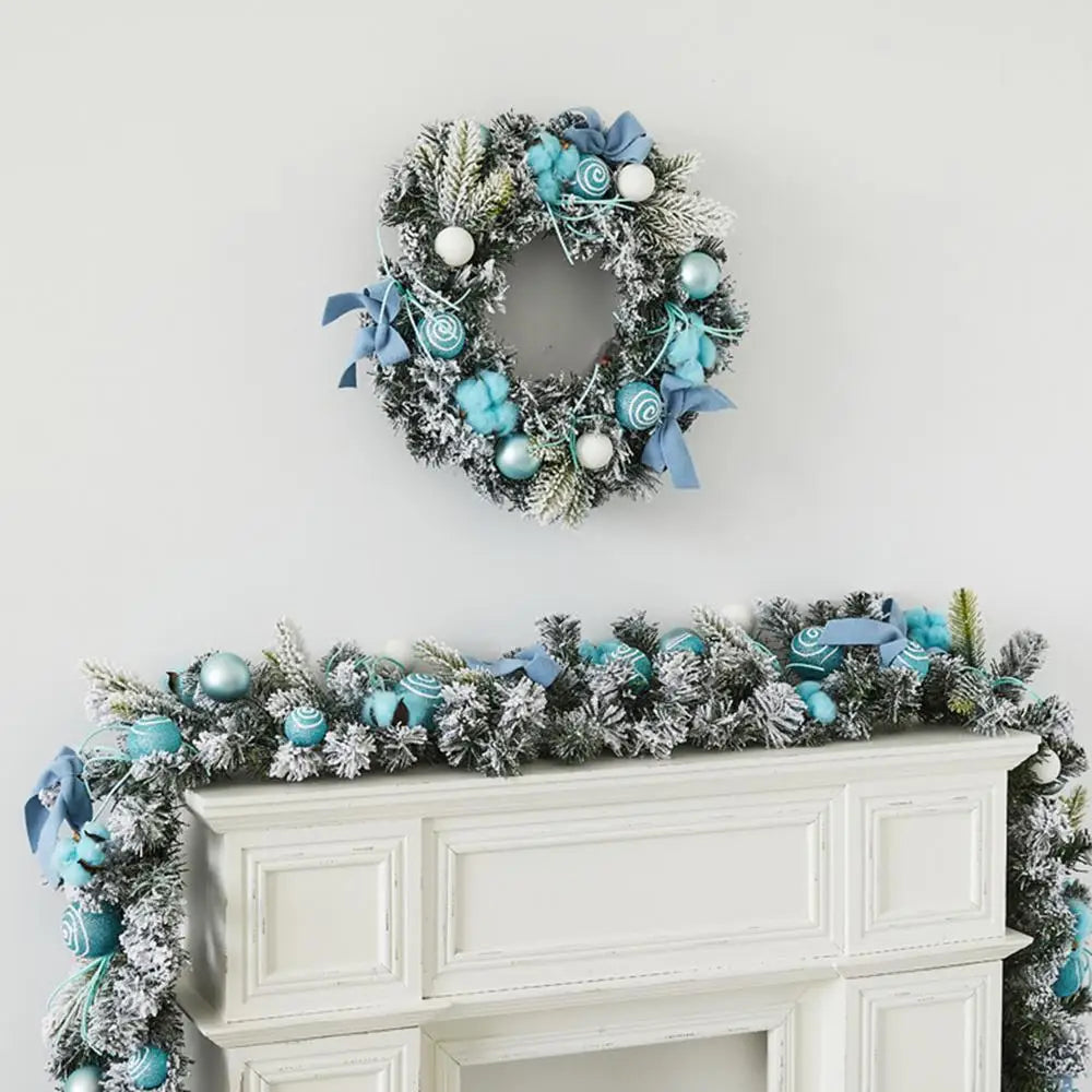 Light Up Christmas Wreath 11.81in Snowy Flocked Christmas Wreath Decorations With LED Lights And Balls Holiday Garland Ornament