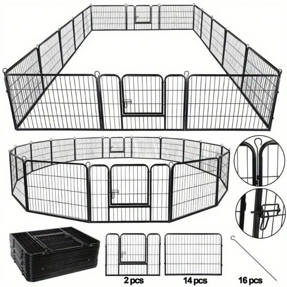 16 Panel Heavy Duty Metal Cage Crate Pet Dog Cat Fence Exercise Playpen Kennel