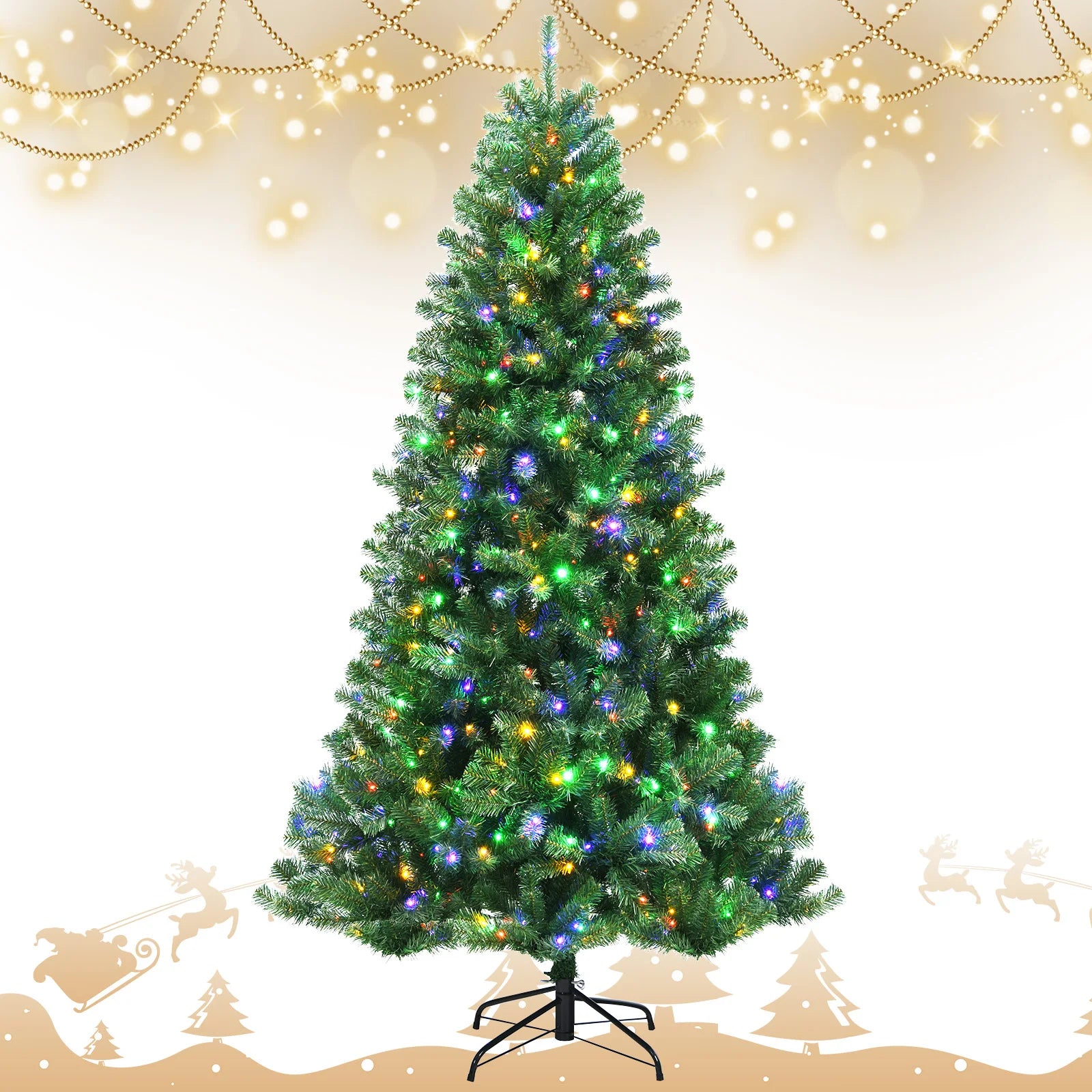 6/ 7/ 8ft Lightened Christmas Tree, Indoor Festival Decoration Faux Tree for Living Room, Dining Room