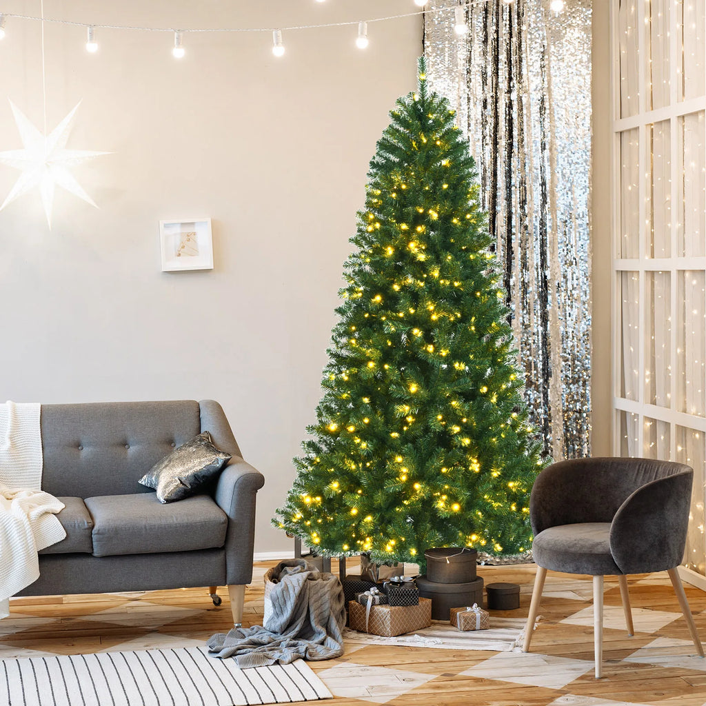 6/ 7/ 8ft Lightened Christmas Tree, Indoor Festival Decoration Faux Tree for Living Room, Dining Room