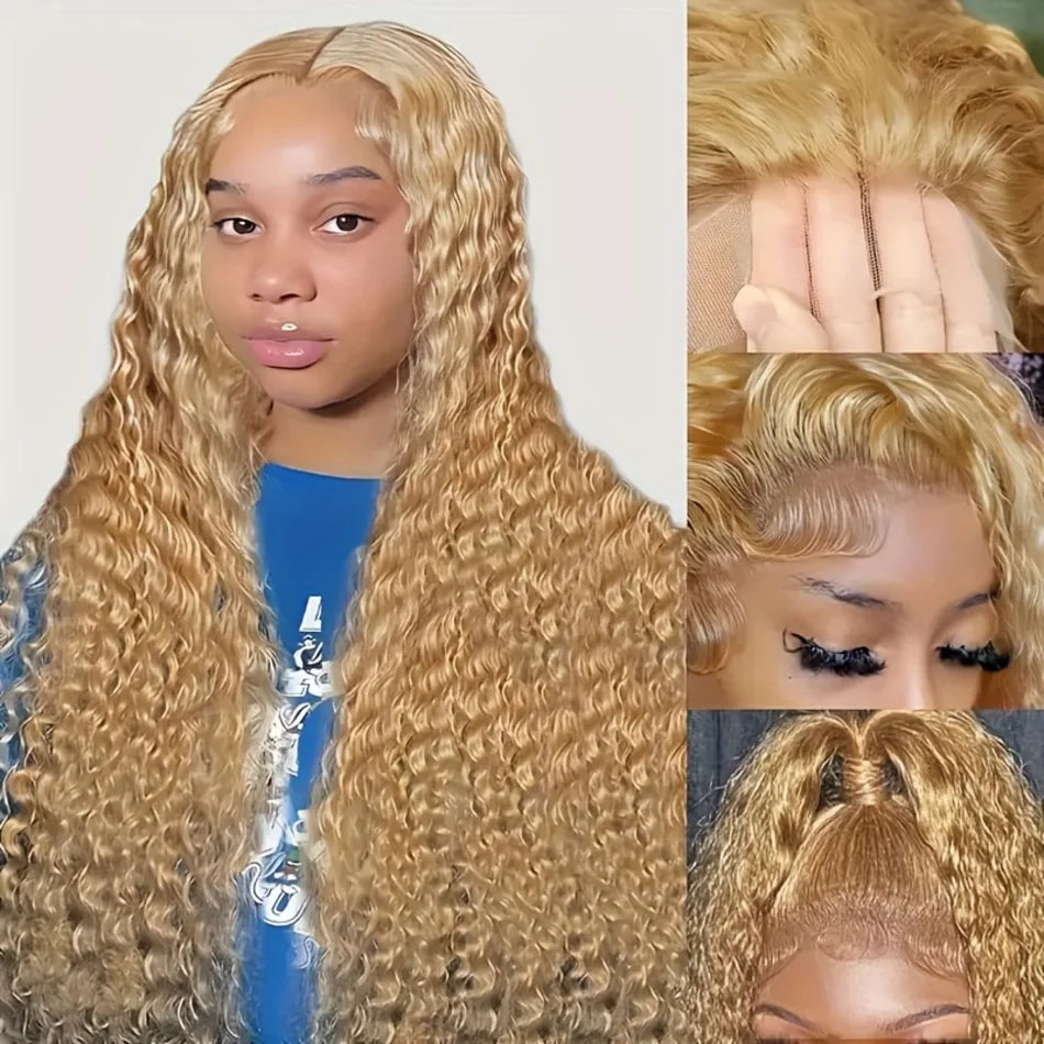 Deep Wave Honey Blonde Wig Human Hair 13X6 Lace Front Wig Curly Colored 27 Hd Lace Frontal Wig PrePlucked 250 Density 30 38 Inch