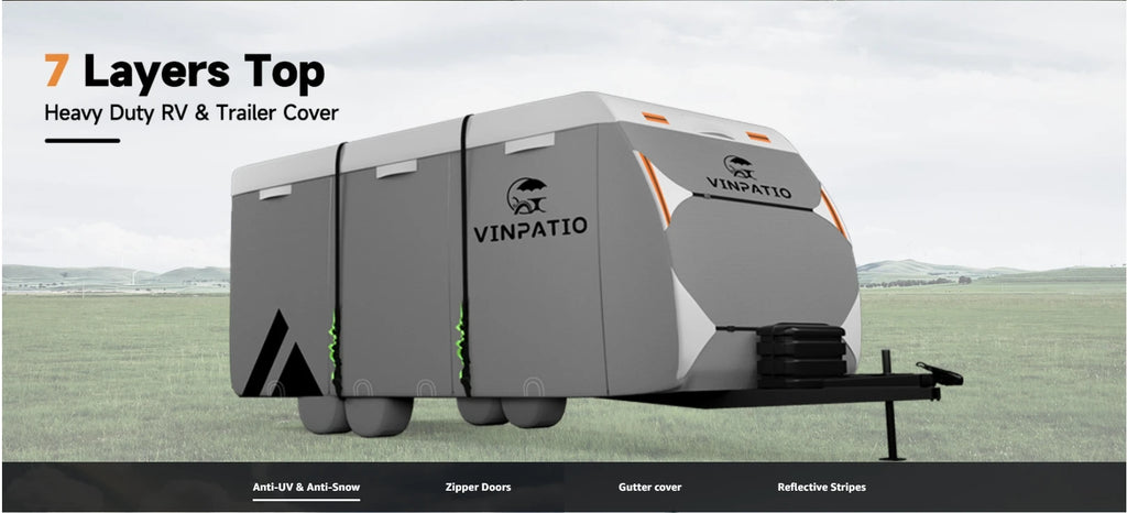 Travel Trailer RV Cover: 7 Layers Heavy Duty RV & Trailer Cover, Toy Hauler Cover r with 4 Tire Cover